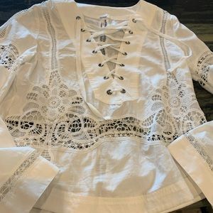 White free people cotton white lace up top small